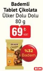 ÜLKER DOLU DOLU BADEMLİ TABLET ÇİKOLATA 80 G